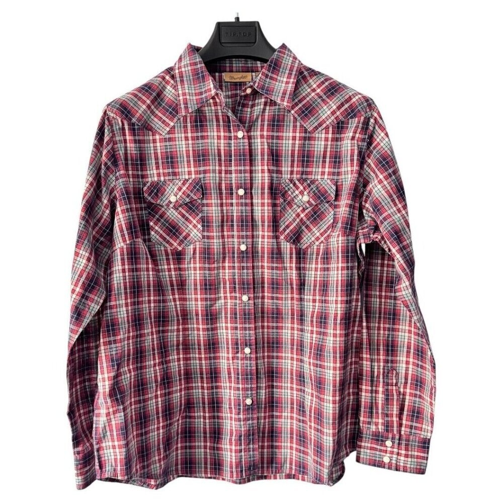 Wrangler Retro Plaid Pearl Snap Men's‎ Western Shirt Red White blue XXL Cotton